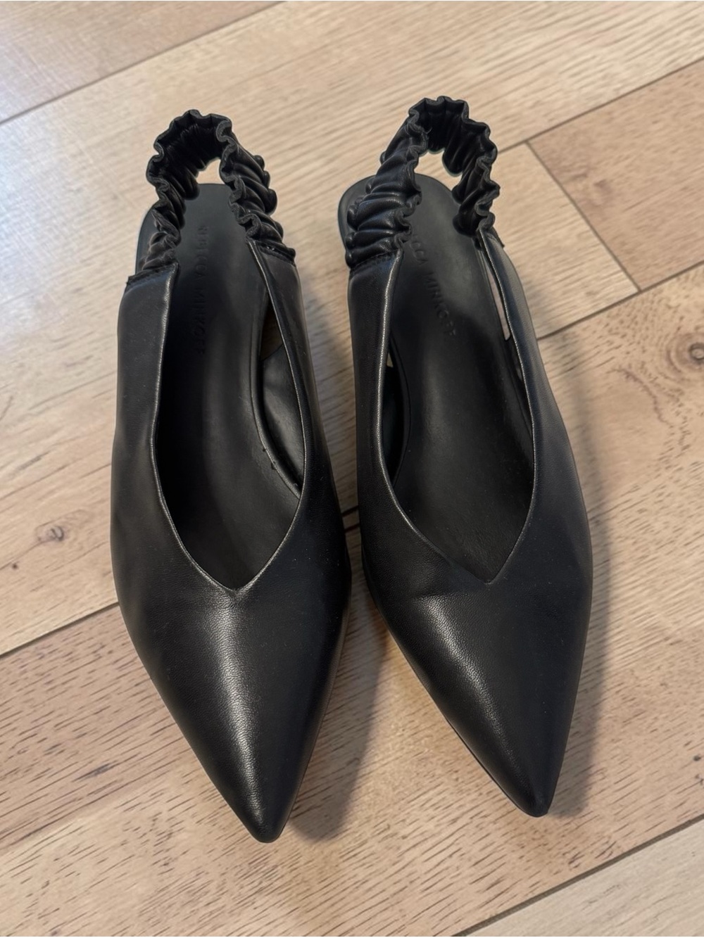 Rebecca Minkoff Black Leather kitten heel slingback pump